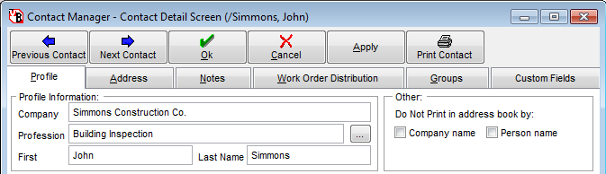 Enter Contact details Contact Profile tab