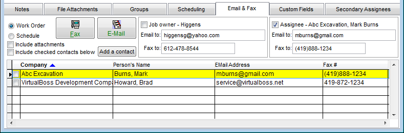 Email and Fax Email and Fax tab