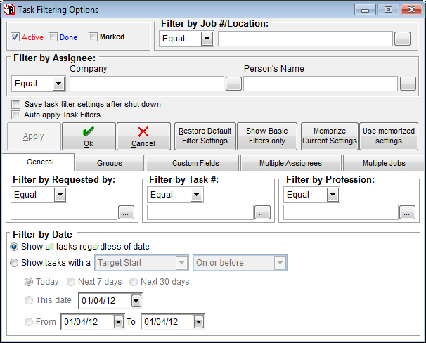 Filter Options (advanced) Advanced Filters